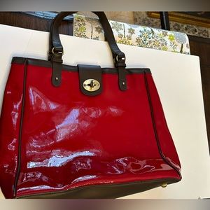 Red BODEN Patent Leather large tote with a cute inside lining